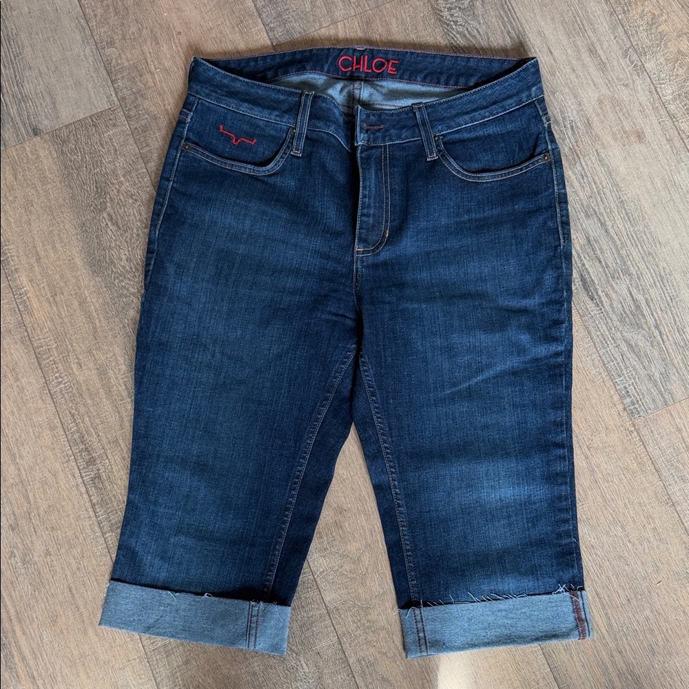 Kimes Ranch Chloe Women's Deep Blue Cropped capri raw hem jeans